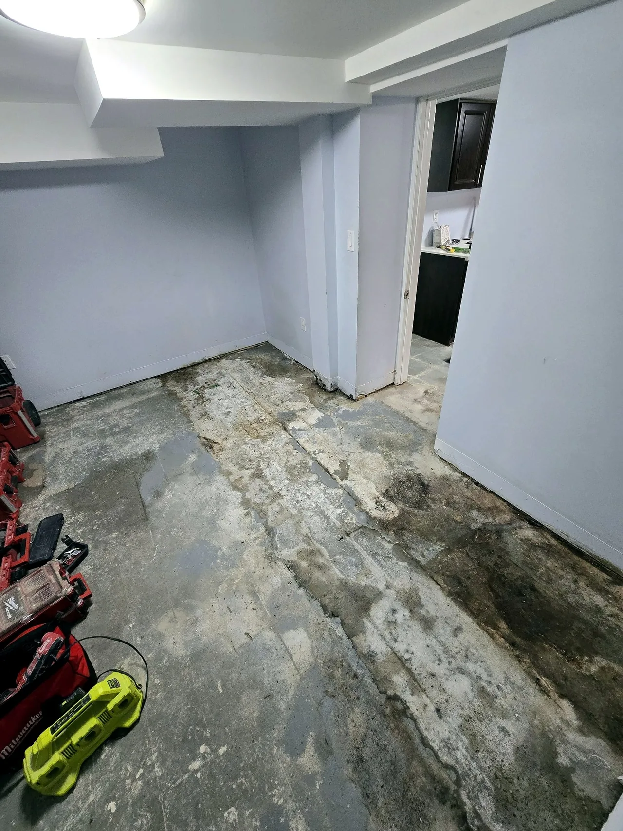 Full Basement Finishing — Flooring Installation: before photo 1